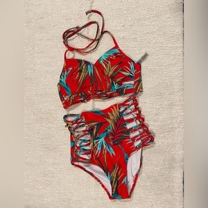 Red high waisted bikini set